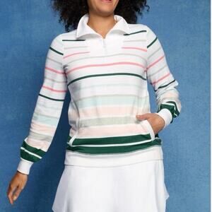 T by Talbots Cozy Crush Half Zip Pullover Striped XL P Preppy Golf Tennis EUC!
